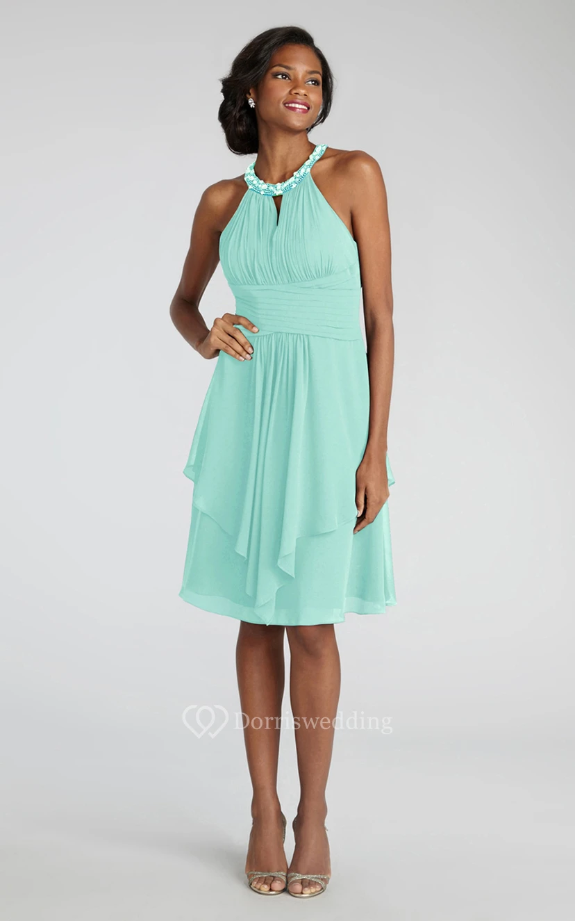 Short Chiffon Dress With Beaded Jewel Neck view 5