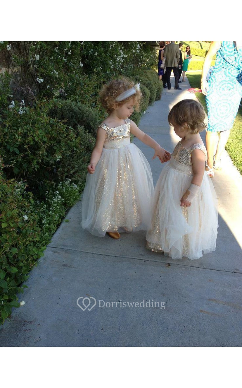 Glamorous Sequined Tulle A-line Flower Girl Dress Straps Sleeveless view 4