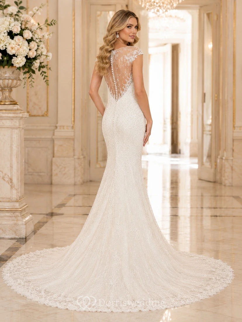 Elegante vestido de novia formal de sirena con escote cuadrado view 2
