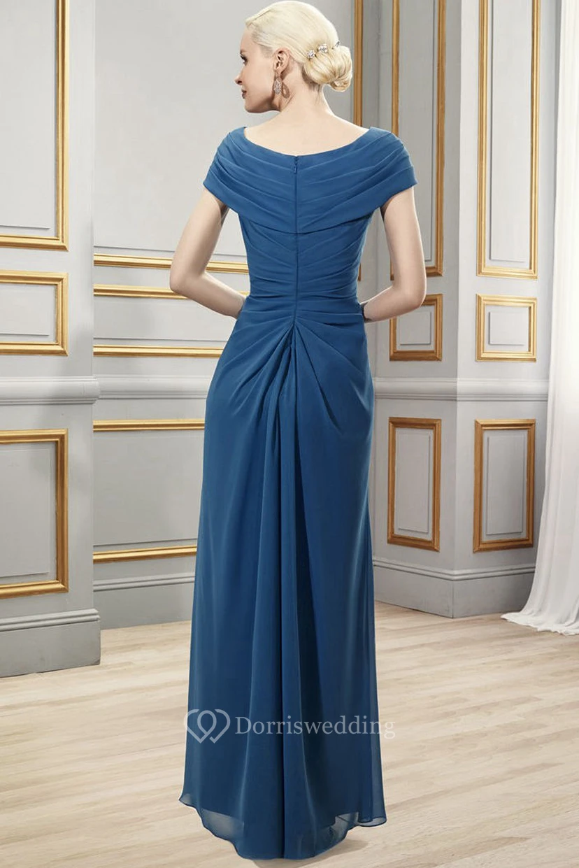 Sheath Broach Floor-Length Scoop Short-Sleeve Chiffon Formal Dress With Zipper Back And Draping view 2