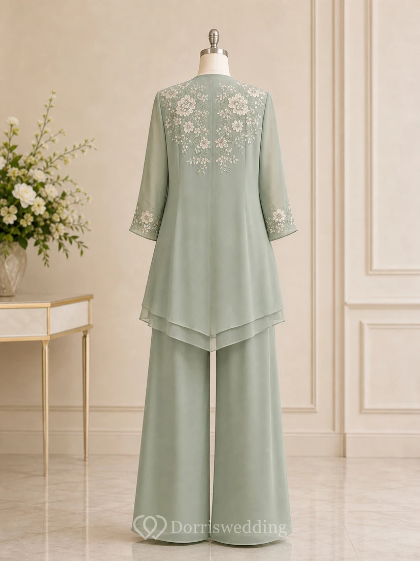 Sage Floral Embroidered Mother Pantsuit Sage Scoop Jewel Jumpsuit Ankle-length view 8