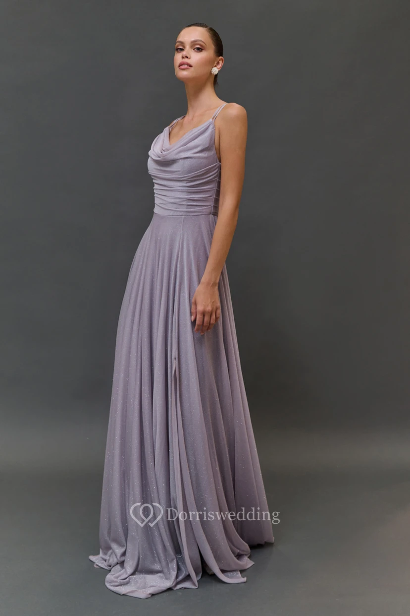 Spaghetti Cowl-neck Empire Chiffon Ruched Dress view 3
