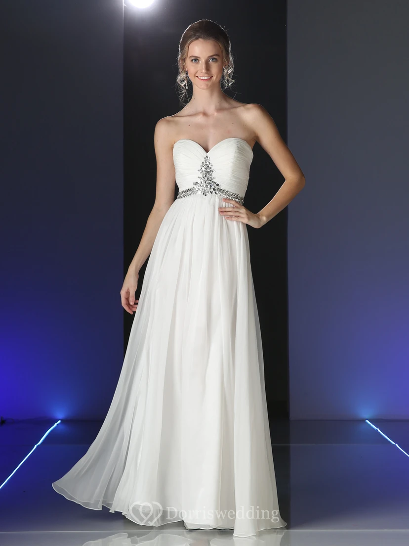 A-Line Sweetheart Sleeveless Chiffon Backless Dress With Ruching And Beading view 3