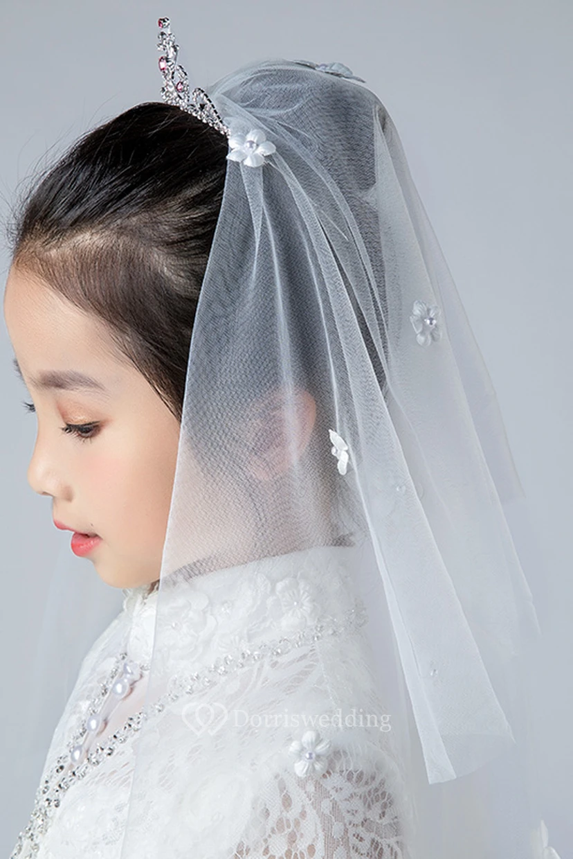 Simple Style Double Layer Floral Tulle Flower Girl Veil view 3