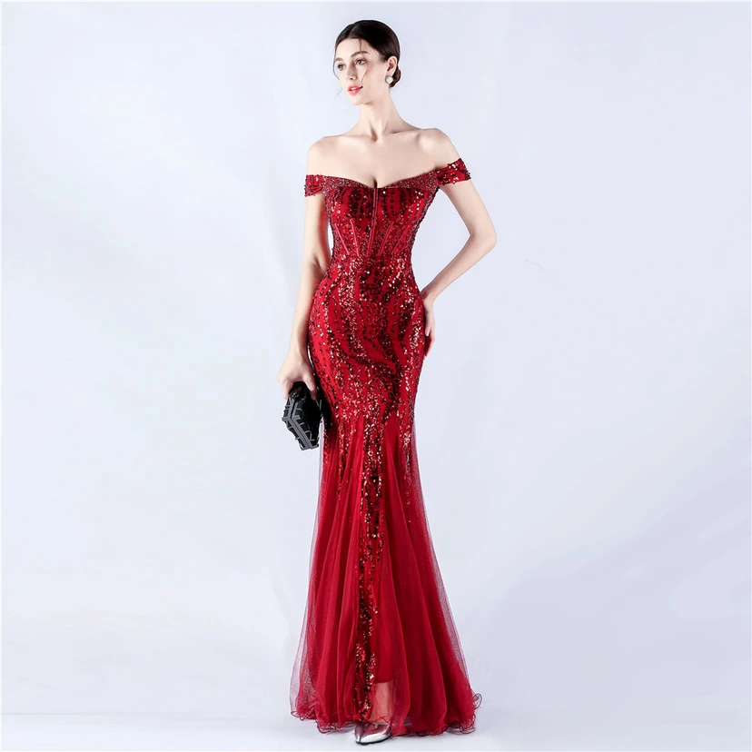 Craft Beading Mesh Sequins Evening Dress Annual Meeting Performance Host view 32