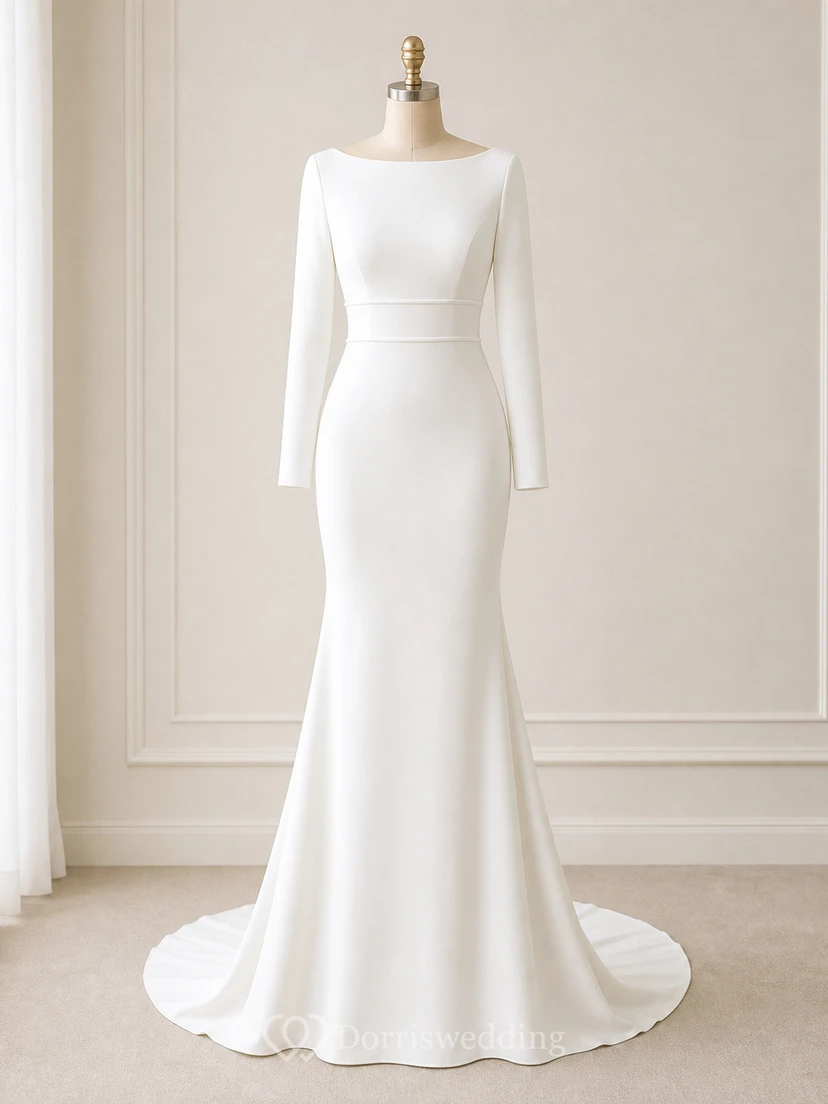 Modest Long Sleeve White Wedding Dress | Simple Formal Temple Lds Bridal Gown view 10