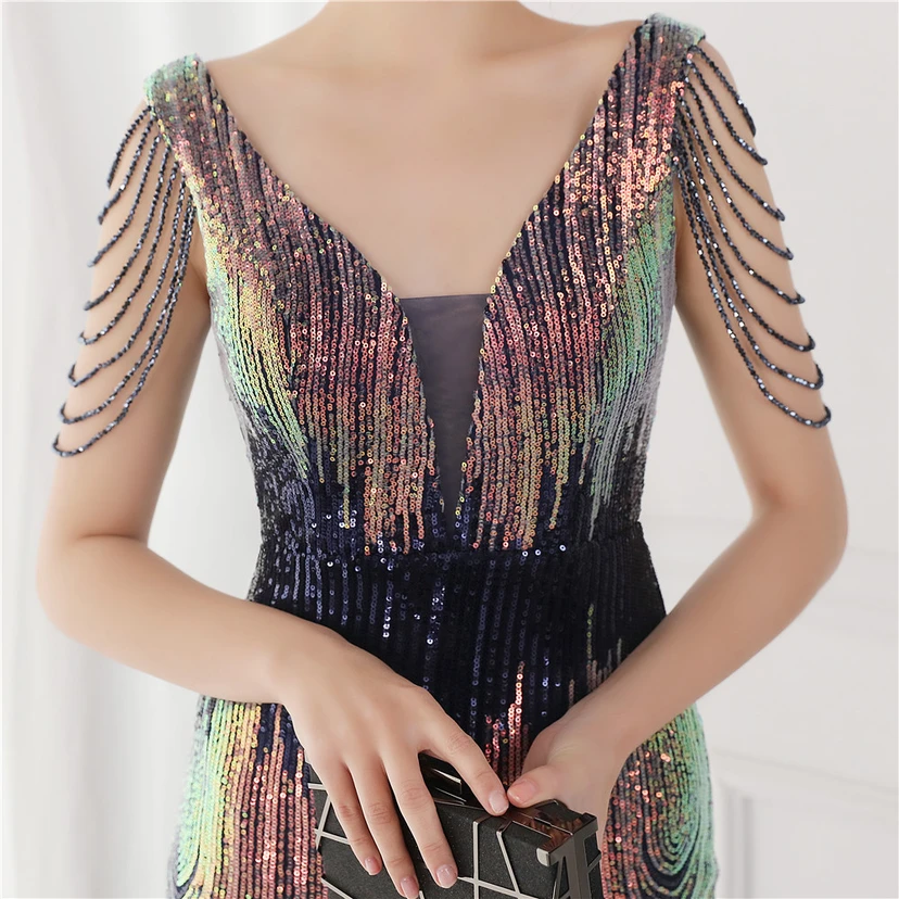 Vestido largo de lentejuelas con cola de pez, ideal para eventos, banquetes, eventos de celebridades y eventos de moda. Vestido de noche con etiqueta para modelos de automóviles. view 35