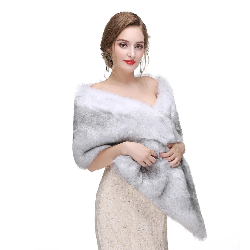 Bridal Winter Warm Wool Cape Fur Wedding Dress Fox Fur Waistcoat view 13
