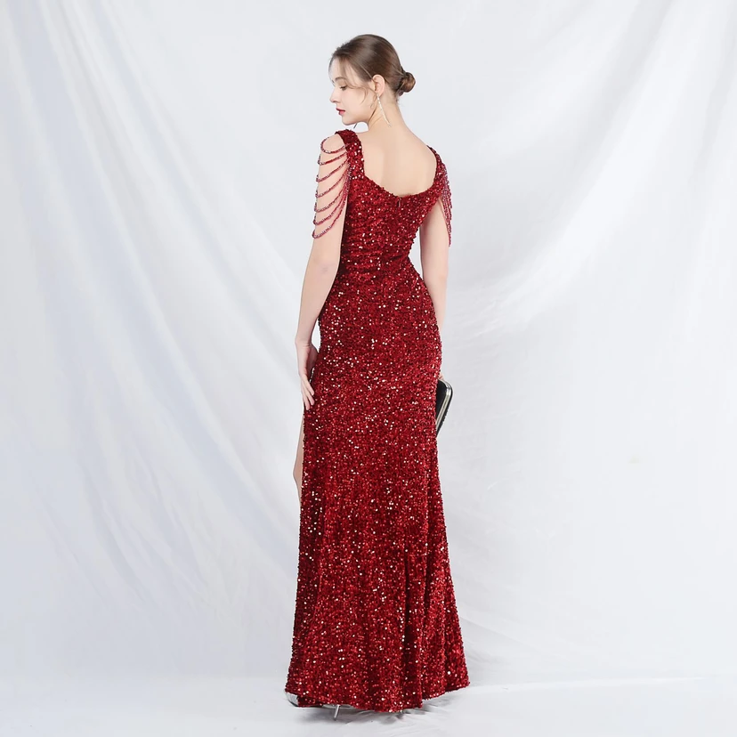 Ladies And Celebrities Formal Occasions Velvet-Bottomed Hand-Beaded Long Evening Dress view 42