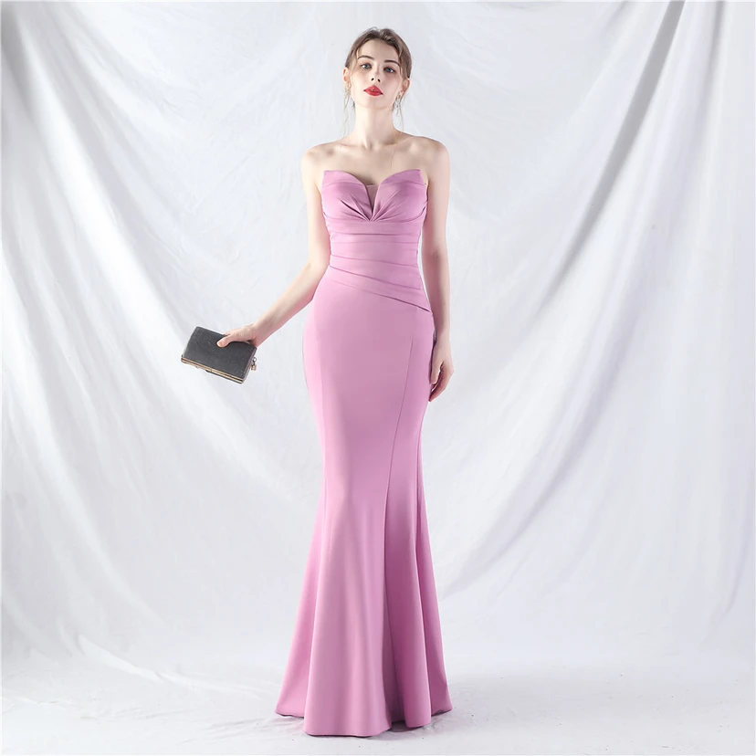 Craft Dress Sexy Off-Shoulder Wrapped Chest Satin Evening Dress view 21