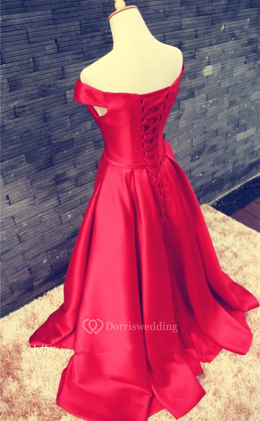 Elegantes rotes schulterfreies Ballkleid mit Schleife und Schnürung view 2