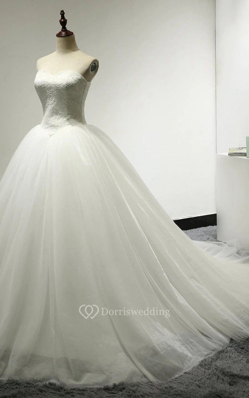 Sweetheart Tulle Ball Gown With Lace Bodice and Lace-Up Back view 4