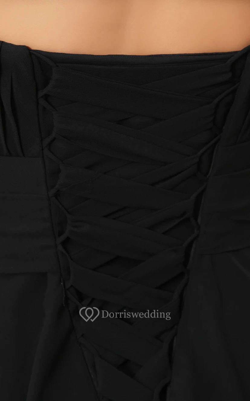 Strapless Knee-Length Chiffon Dress With Bow view 5