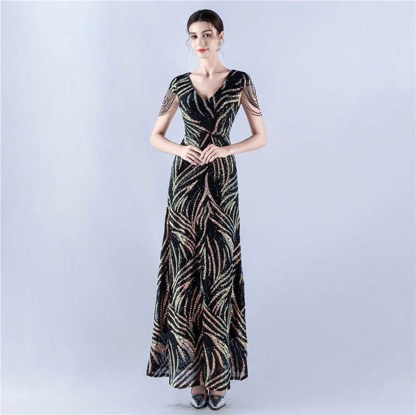 A-Line Big Swing Dress Skirt Encrypted Sequined Craft Beaded Evening Dress video preview