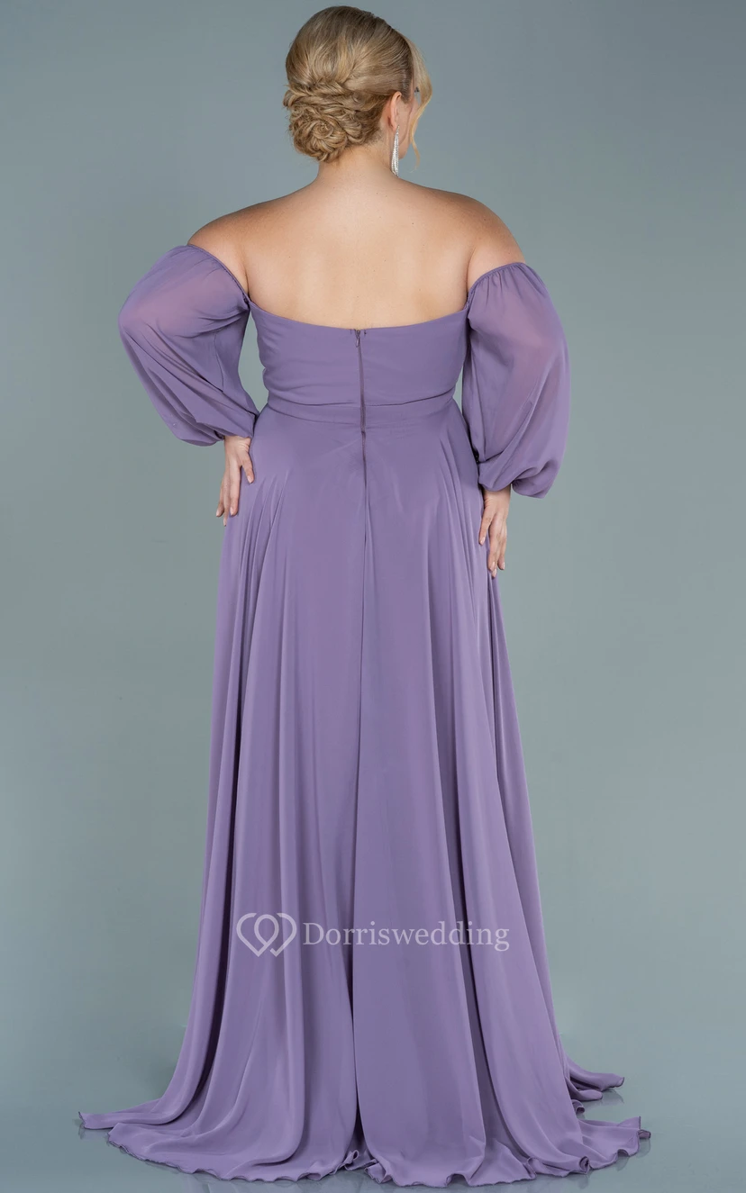 Off-the-shoulder Sweetheart Empire Plus Size Chiffon Front Split Evening Dress view 8