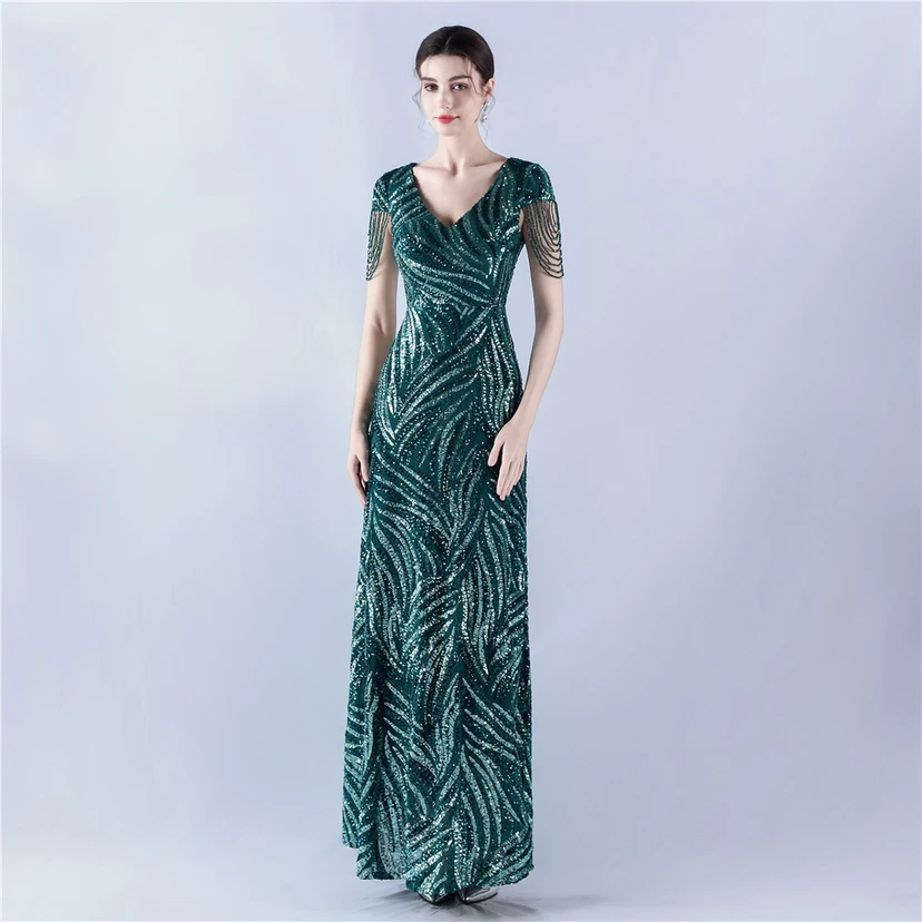 A-Line Big Swing Dress Skirt Encrypted Sequined Craft Beaded Evening Dress view 28
