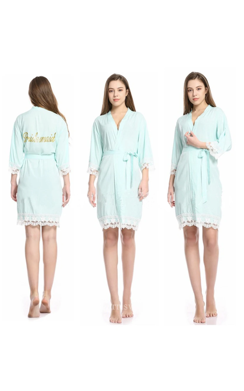 Laced Plain Bride Bridesmaid Glitter Print Robe view 4