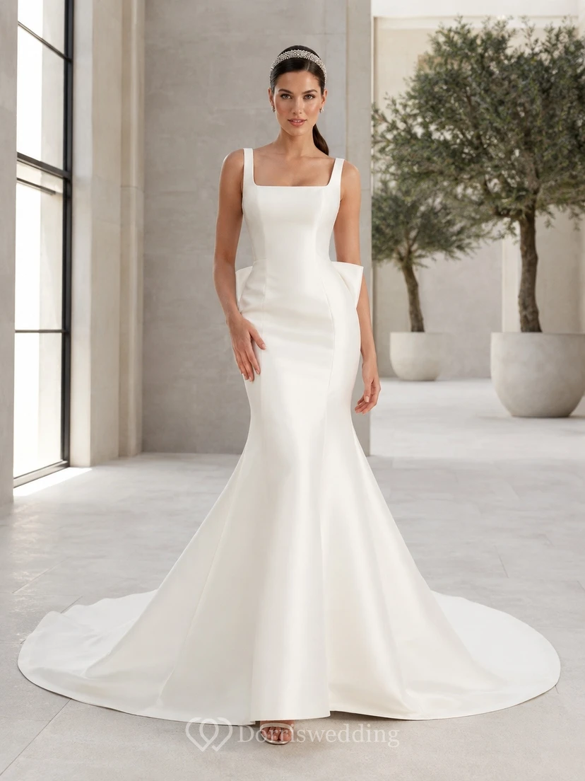 Vestido de novia clásico de corte A con cola de tul para ceremonia