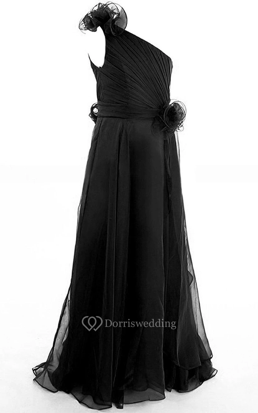 One-shoulder A-line Jersey Dress With Flower view 3