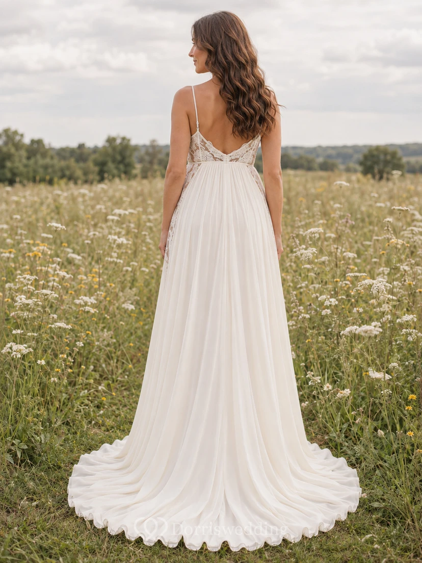 Vestido de novia sencillo con escote corazón y cola de estilo pradera para embarazadas view 2