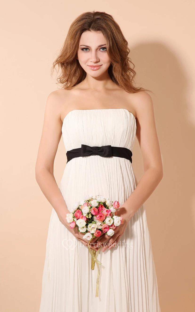 Strapless Empire Chiffon Dress With Satin Sash and Pleating view 2