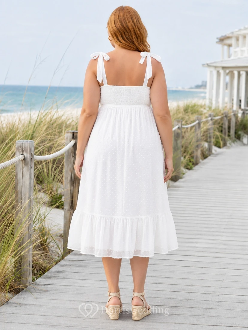 Ärmelloses, knielanges Chiffonkleid in A-Linie mit Herzausschnitt und Bindebändern in Übergröße view 2