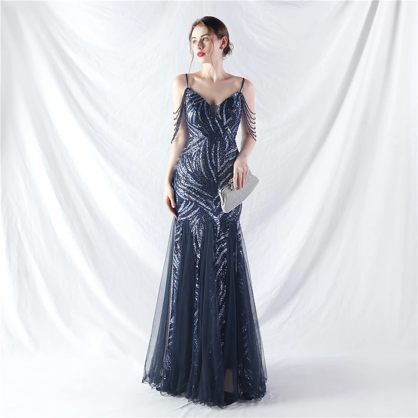 Layered Beads Spliced ​​Mesh High-End Evening Dress view 68