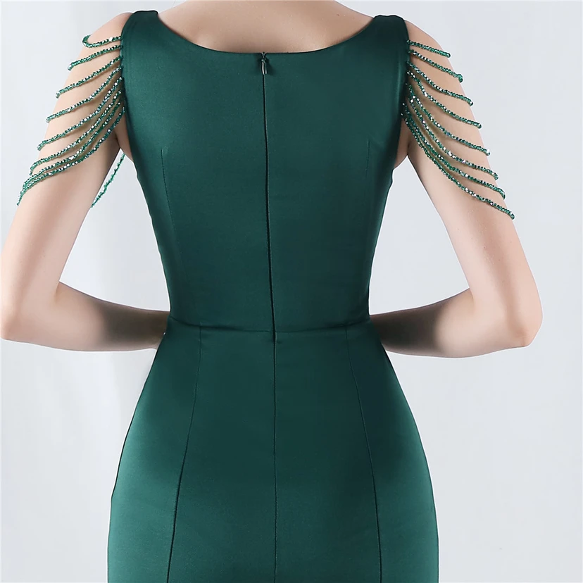 Heavy Hot Diamonds For Transparent Mesh High-Slit Satin Evening Dress Annual Meeting Wedding view 17