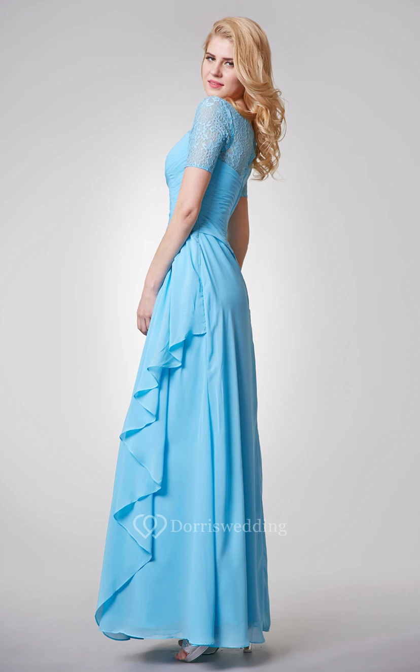 Short Sleeve Long Chiffon and Lace Dress view 2
