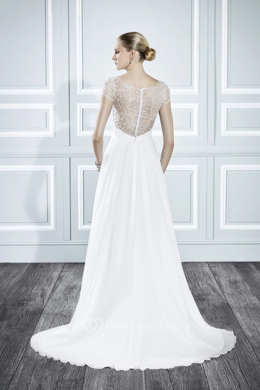 V-Neck Maxi Criss-Cross Cap-Sleeve Chiffon Wedding Dress view 2