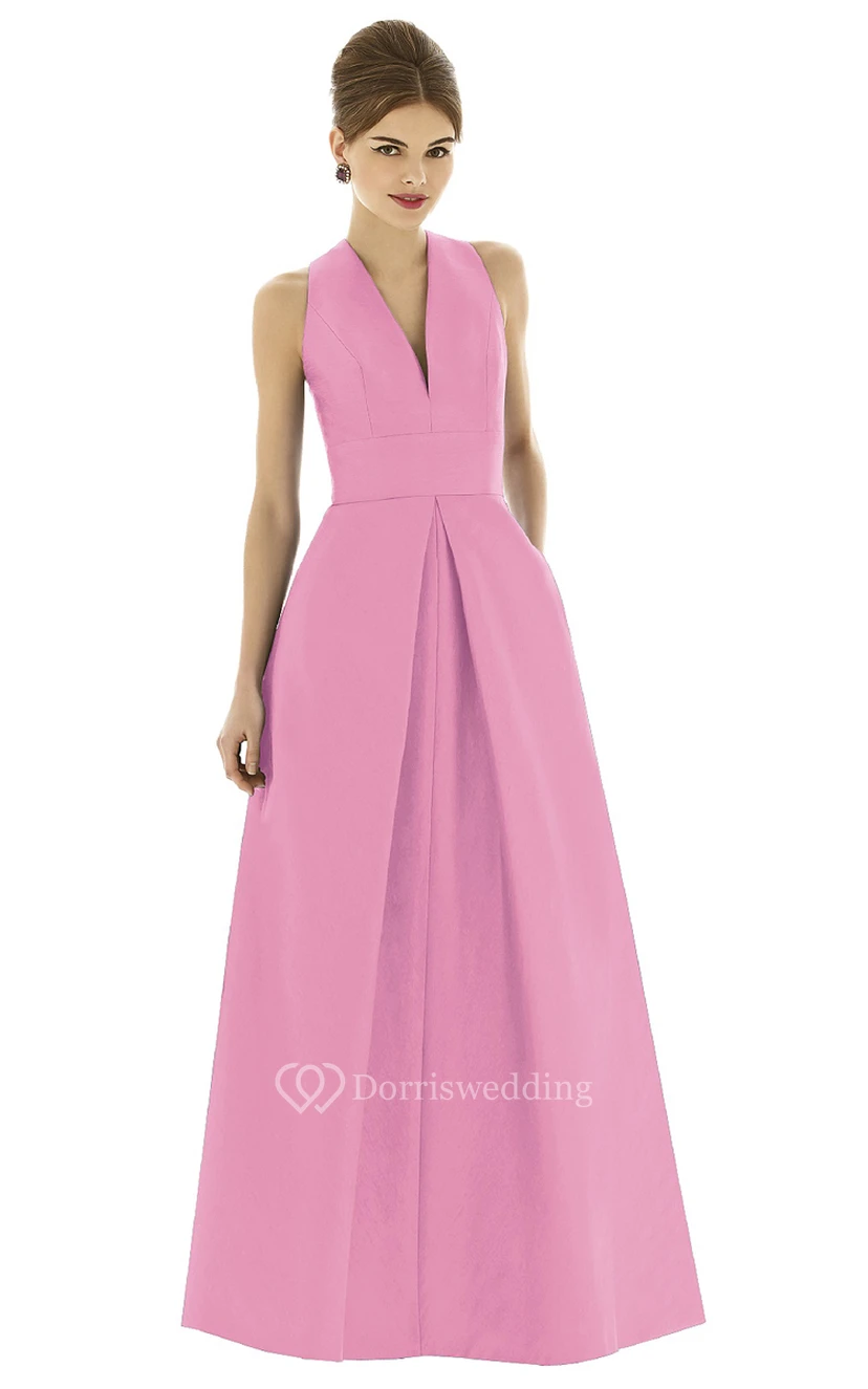 Satin Unique Sleeveless Gown With Pockets view 2