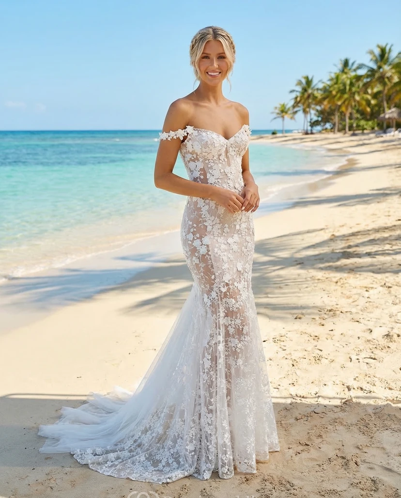 Meerjungfrauen-Hochzeitskleid aus Spitze mit Illusion-Ausschnitt