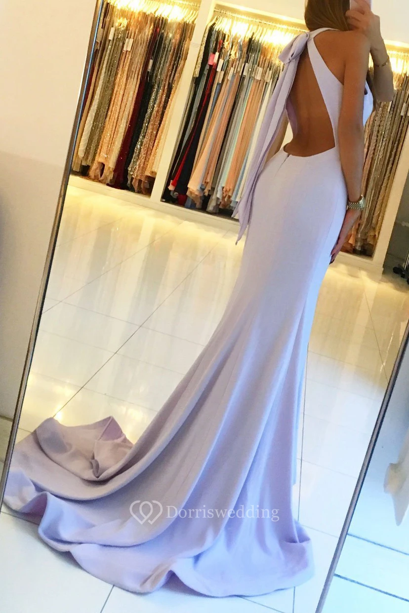 Mermaid Trumpet Satin Halter Sleeveless Open Back Straps Dress view 2