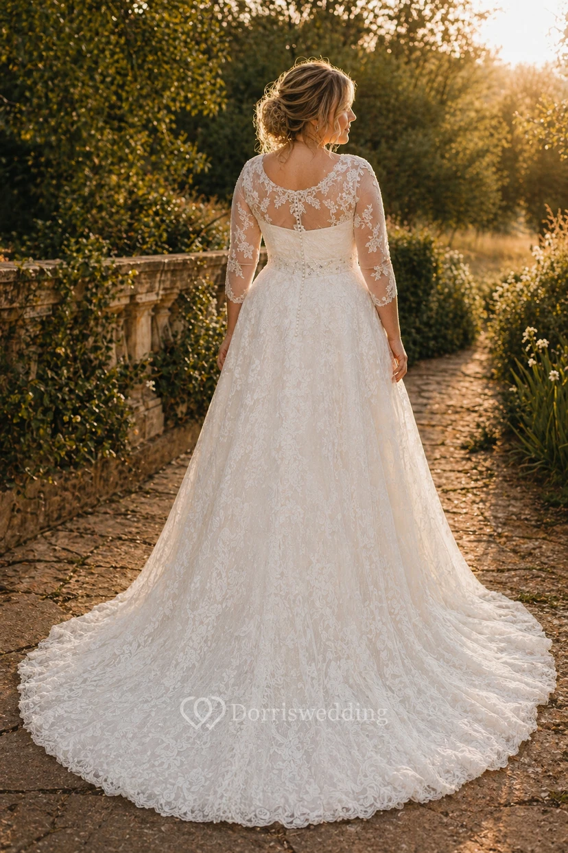 Robe de mariée bohème d'hiver grande taille en dentelle | Robe de mariée champêtre pour femmes rondes view 2