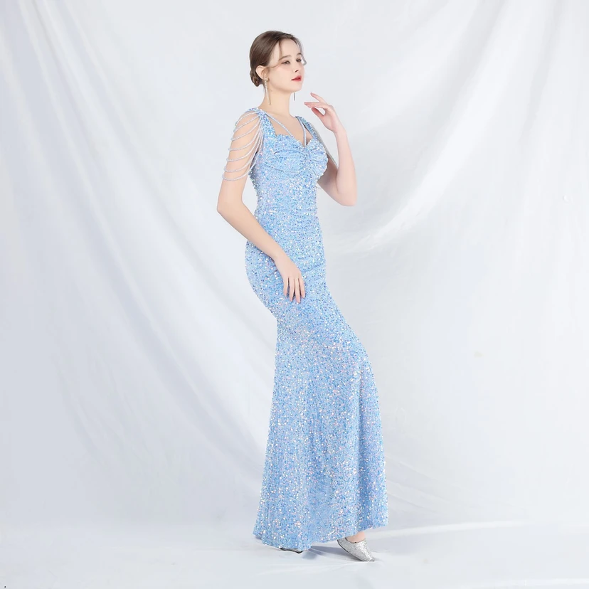 Ladies And Celebrities Formal Occasions Velvet-Bottomed Hand-Beaded Long Evening Dress view 22