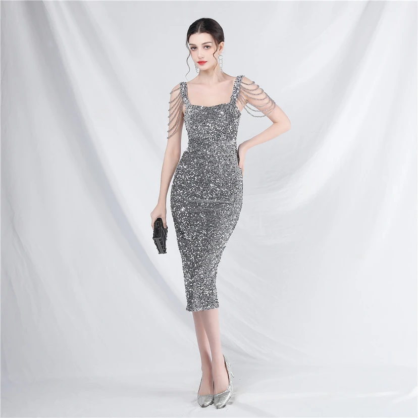 Craft Sequined Velvet Bottom Imitation Handmade Fantasy Sequin Evening Dress Daily Mini Dress view 45