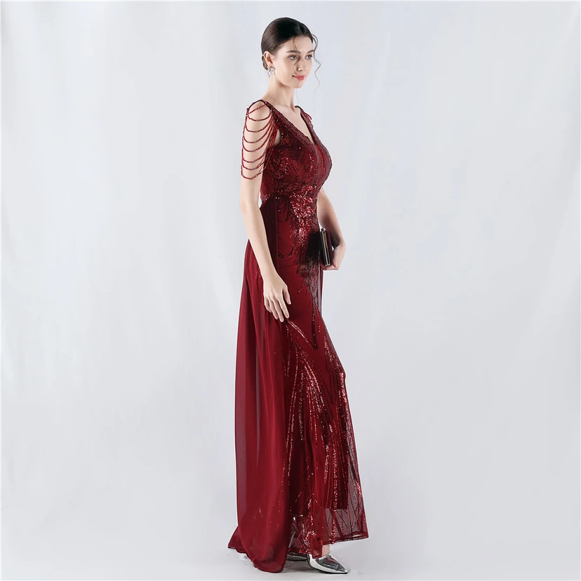 Paillettenbesetzte Blumen mit Cape-Stickerei, hochwertiges Abendkleid, ideal für die Ausrichtung der Jahrestagung view 4