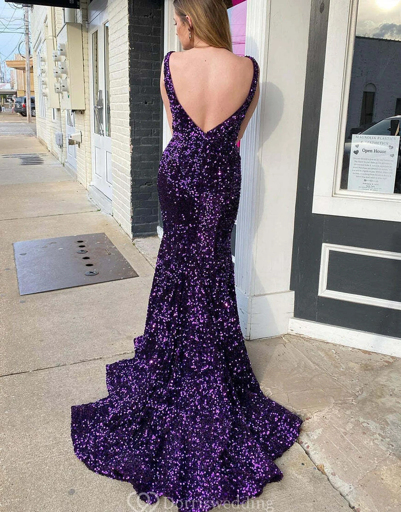 Violet Sequin Mermaid Gown view 4