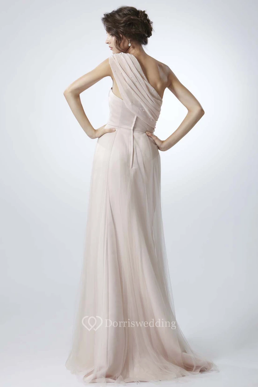 Jeweled One-Shoulder Sleeveless Tulle Prom Dress view 2