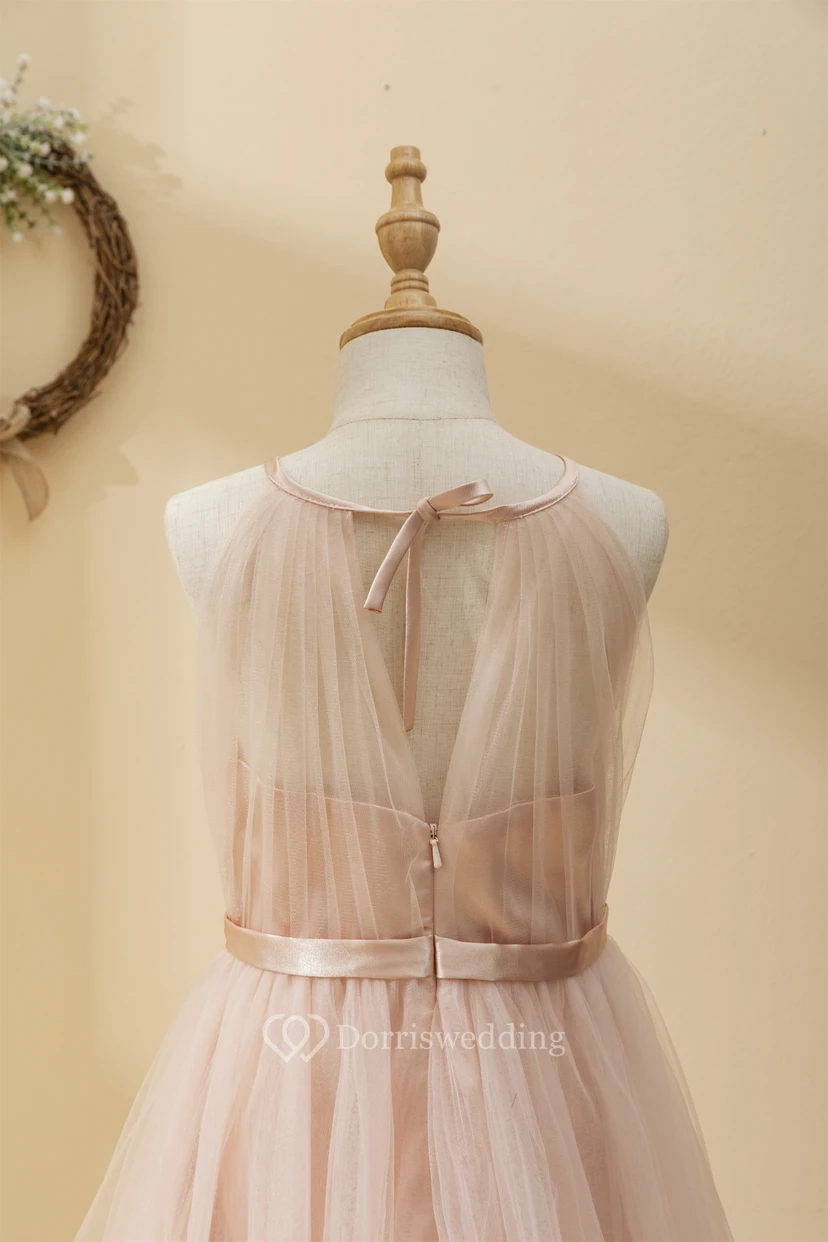 Adorable Coral Tulle Short Pleated Flowergirl Dress view 6
