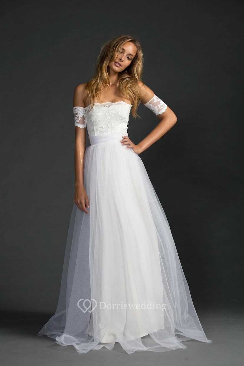 Off-The-Shoulder A-Line Tulle Dress With Lace Bodice view 2