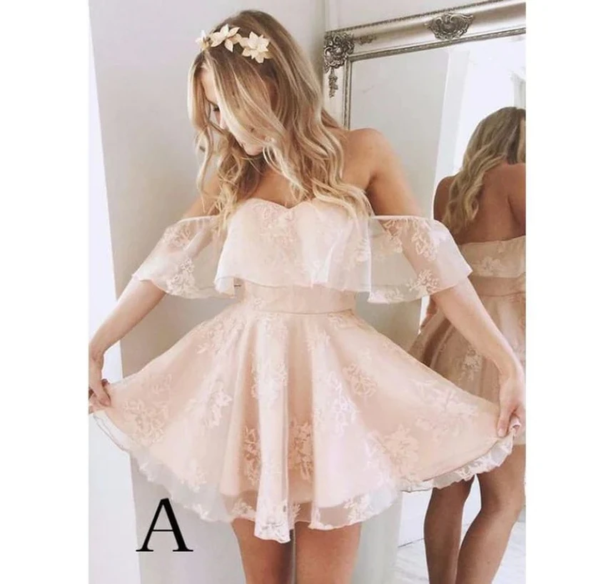 Pink Off-the-Shoulder Lace Dress with Ruffles