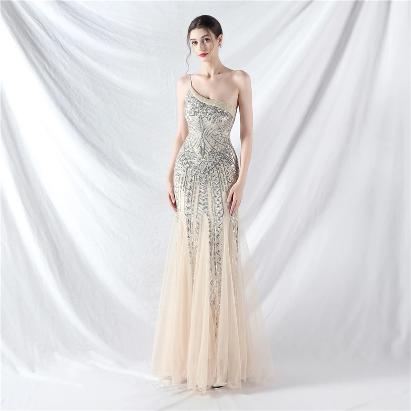 Crafted Beaded Positioning Flower Beads Splicing Mesh Gauze High-End Evening Dress view 87