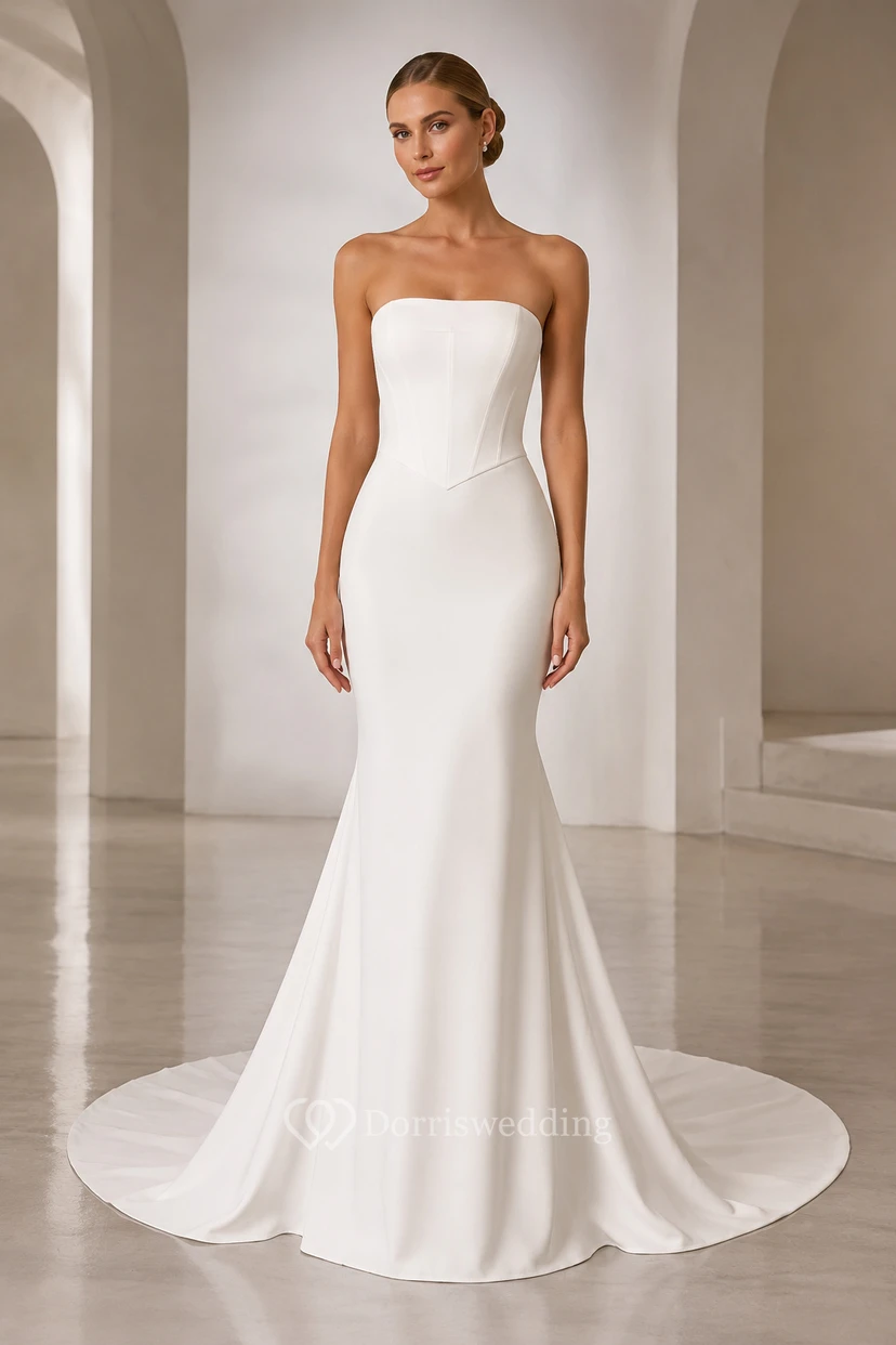 Robe de mariée sirène bustier en satin