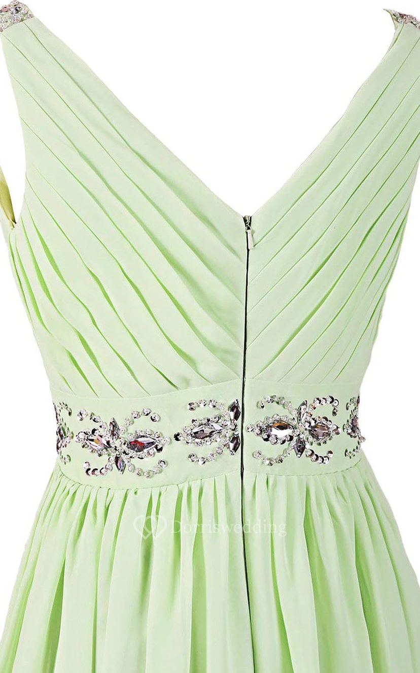 Amazing Sleeveless Chiffon Short Dress With Beaded Waist view 4