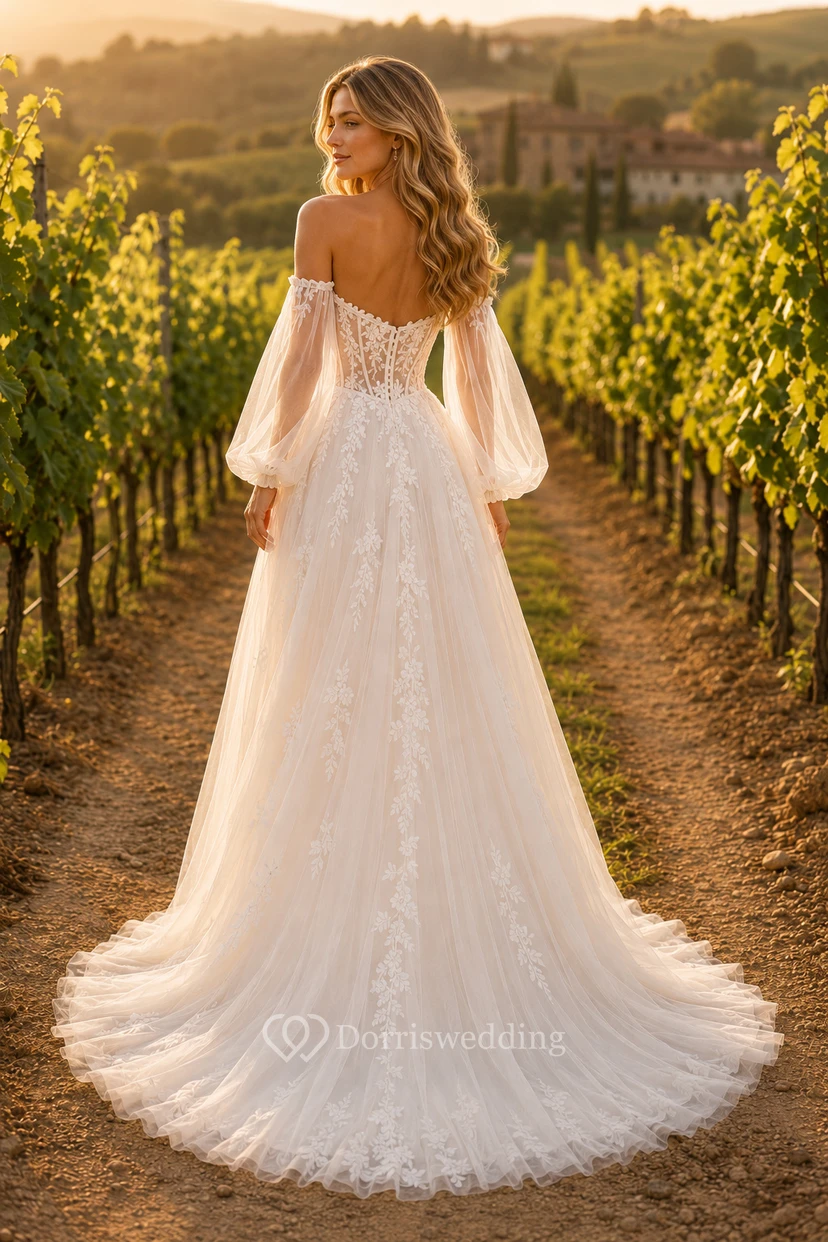 Off-the-Shoulder Puff Sleeve A-Line Wedding Dress view 2