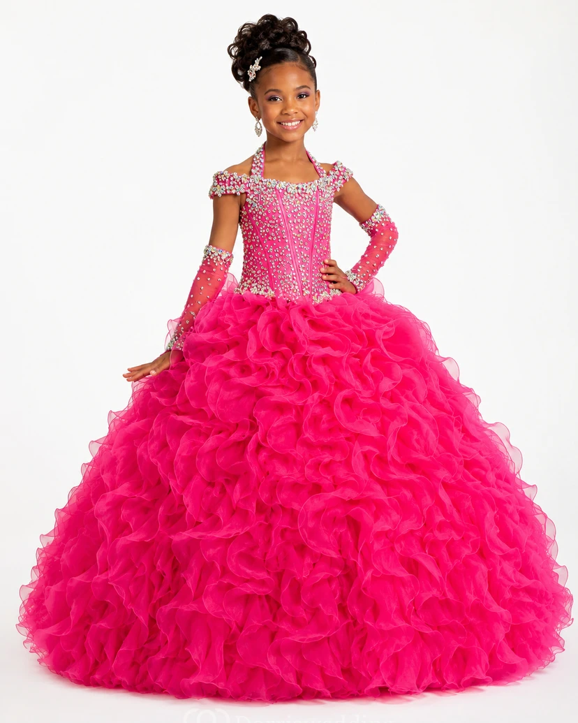 Ruffle Ball Gown Halter Corset Flower Girl Dress with Beading view 14
