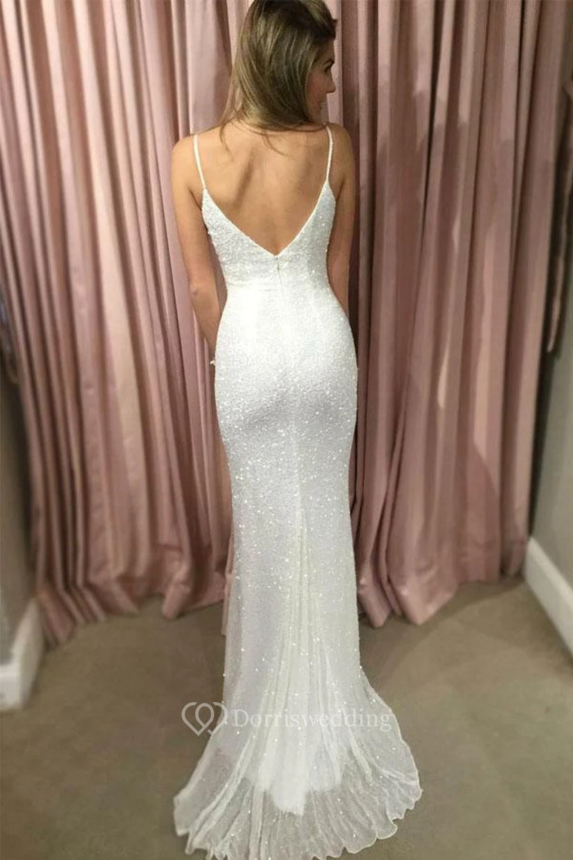 Sheath Sequins Spaghetti Sleeveless Zipper Low-V Back Dress view 2