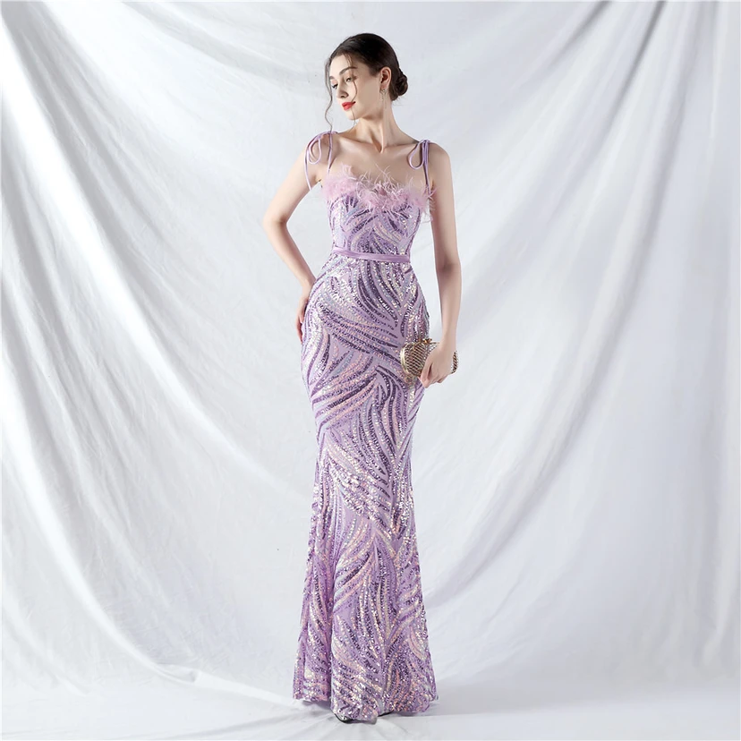 Double-Binding Rope-Binding Craft-Made Ostrich Feather Encrypted Laminated Beads High-End Evening Dress view 75