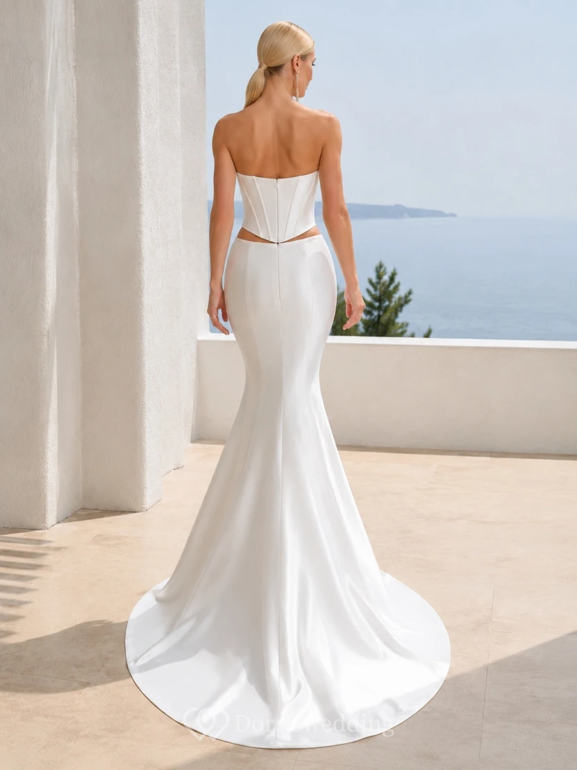 Two Modern Piece Sweetheart Satin Bridal Refined Wedding Dress view 2